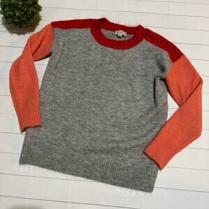 Loft Red Orange Gray‎ Knit Color Block Crew Beck Sweater Women’s Size XS